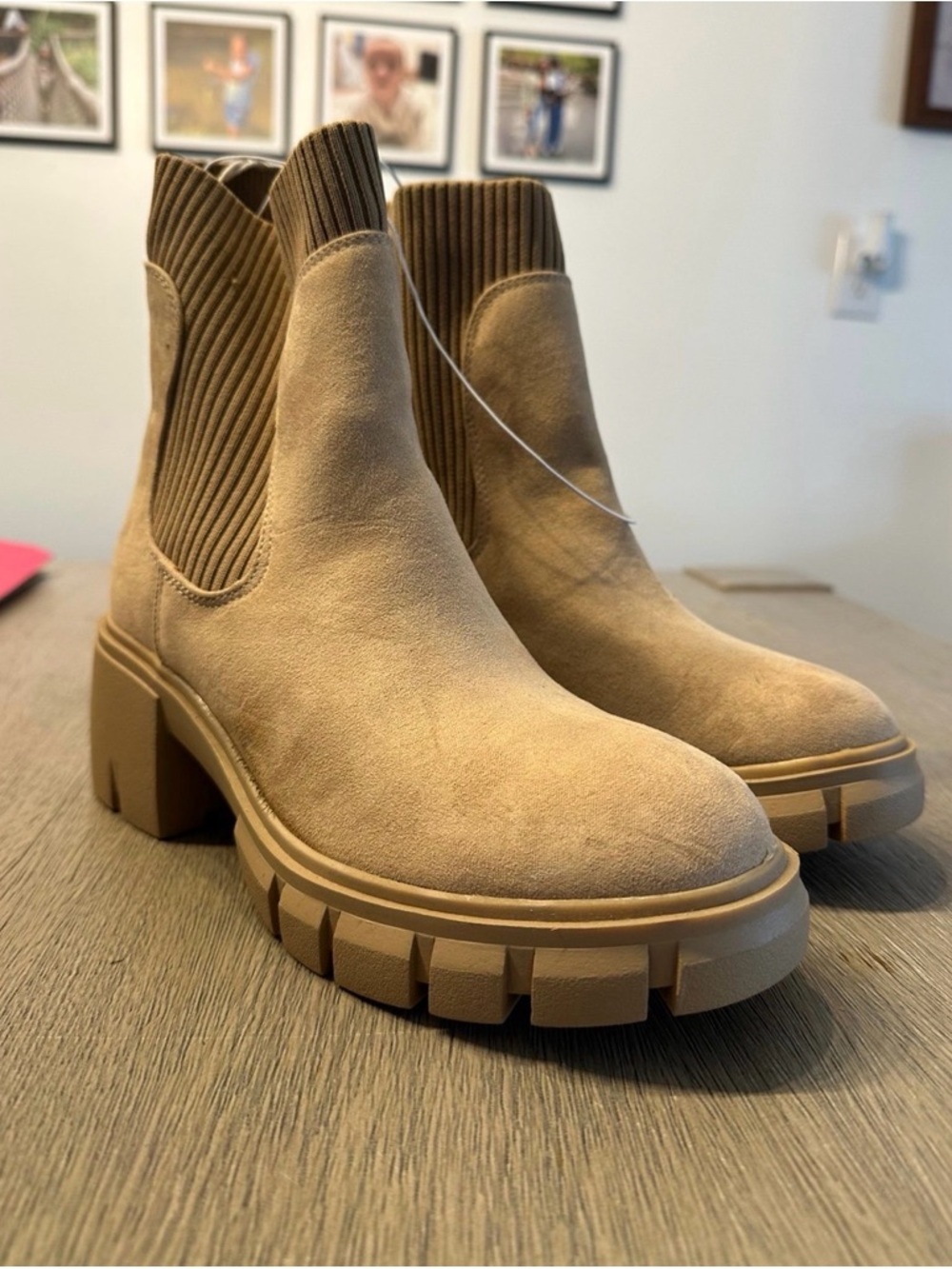 Sincerely Jules Tan Suede Lug Sole Chelsea Ankle Boots